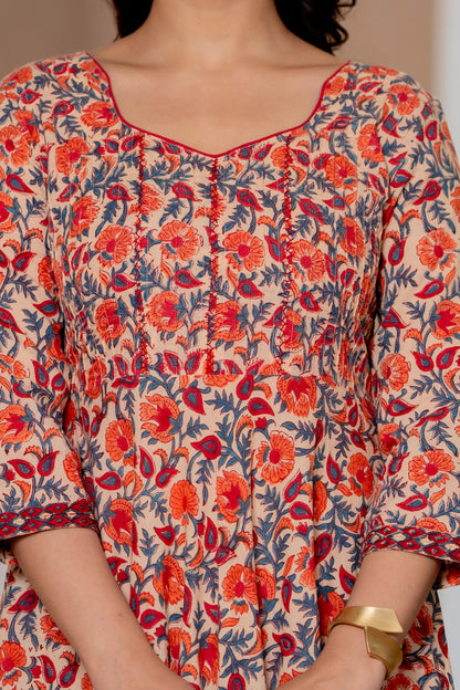 Hand Block Printed Cotton Long Dress -the heritage