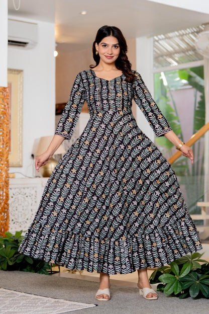 Hand Block Printed Cotton Long Dress -the heritage