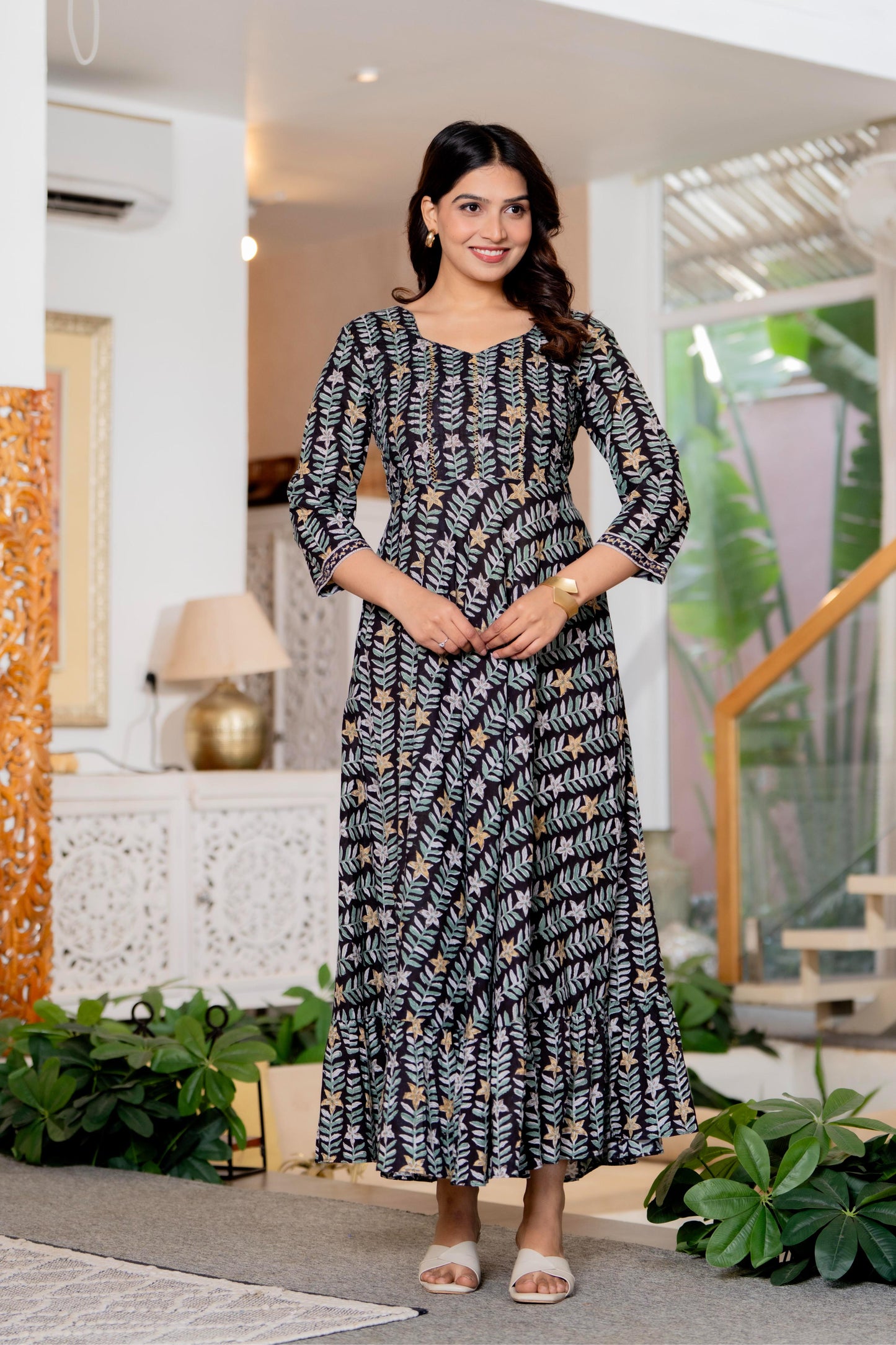 Hand Block Printed Cotton Long Dress -the heritage