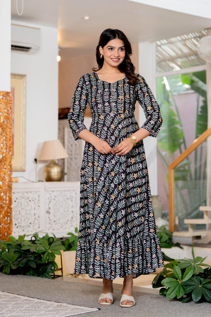 Hand Block Printed Cotton Long Dress -the heritage