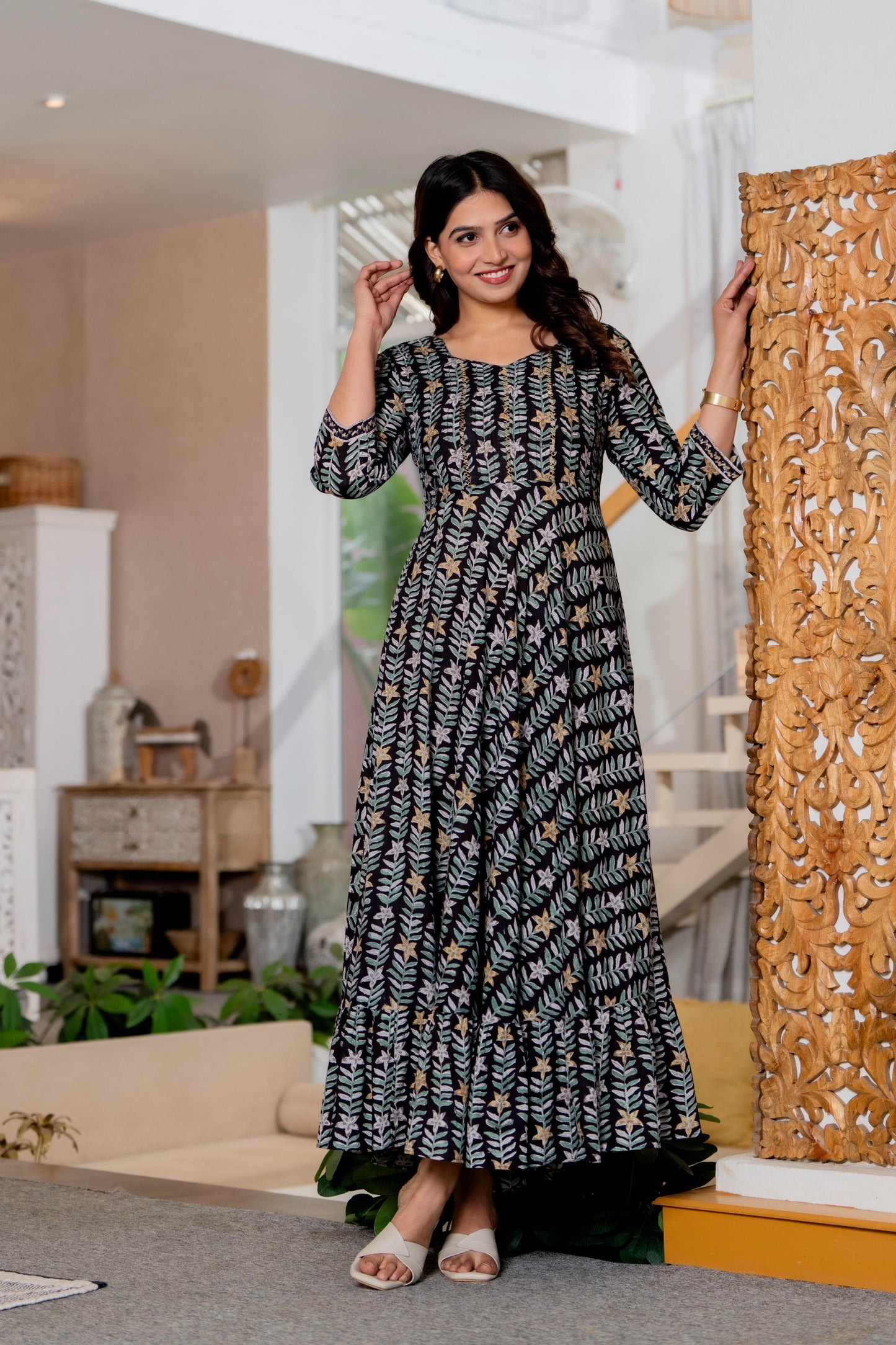 Hand Block Printed Cotton Long Dress -the heritage