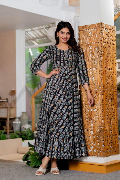 Hand Block Printed Cotton Long Dress -the heritage