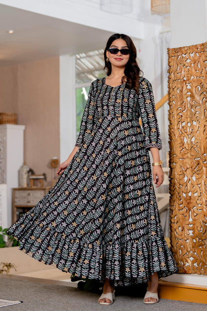 Hand Block Printed Cotton Long Dress -the heritage