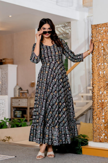 Hand Block Printed Cotton Long Dress -the heritage
