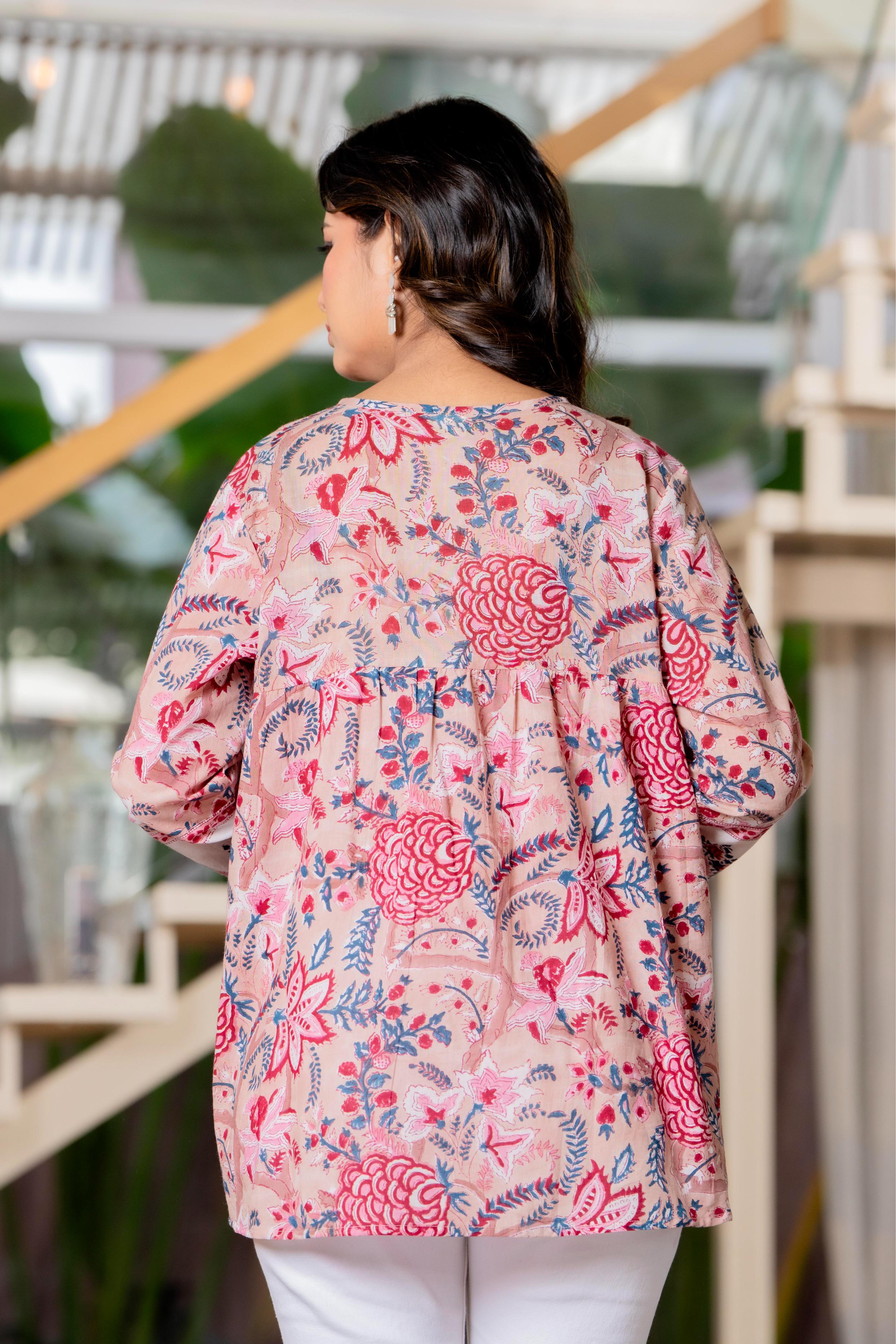 Floral Block print Soft Cotton Short Top