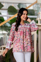Floral Block print Soft Cotton Short Top
