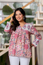 Floral Block print Soft Cotton Short Top