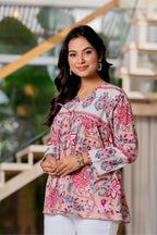 Floral Block print Soft Cotton Short Top