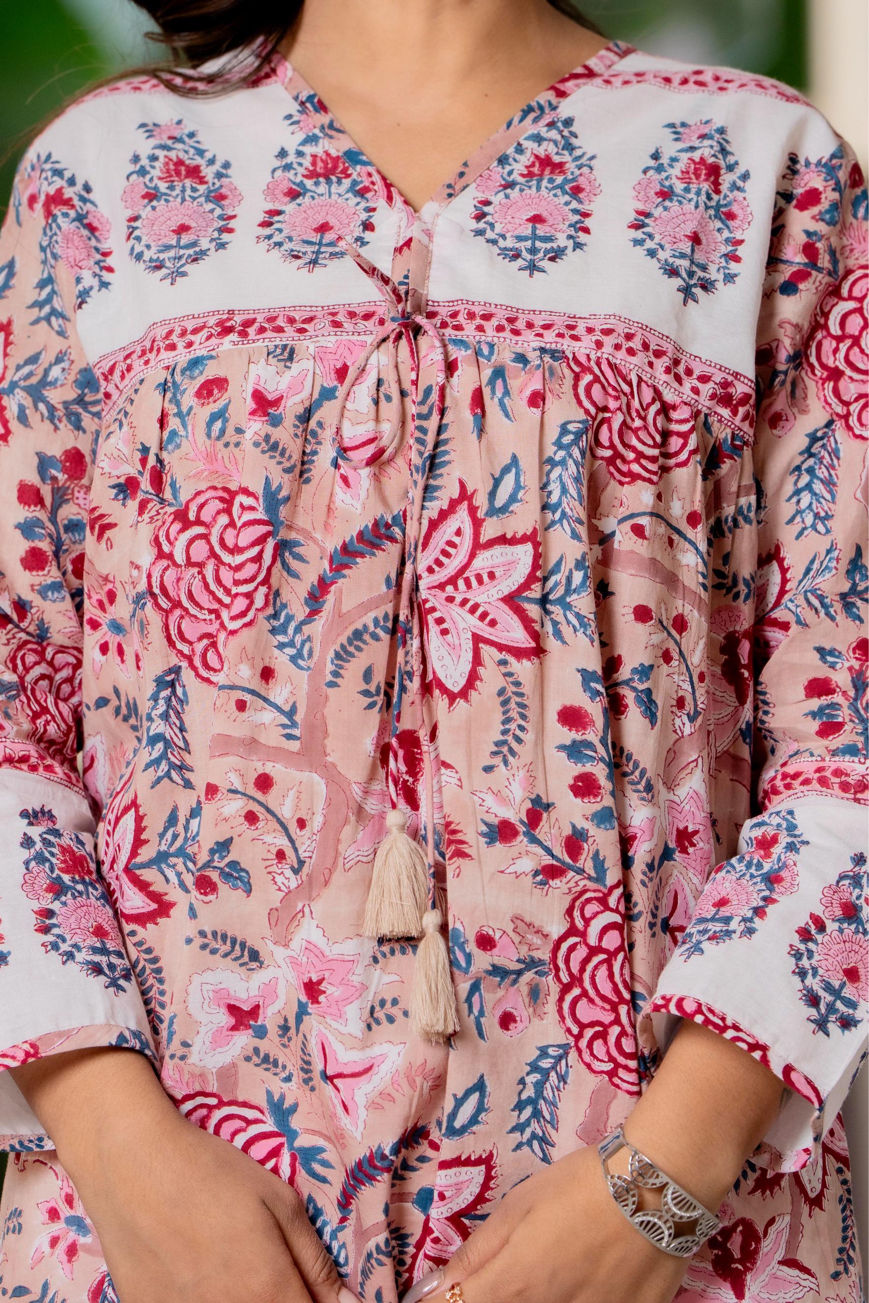 Floral Block print Soft Cotton Short Top