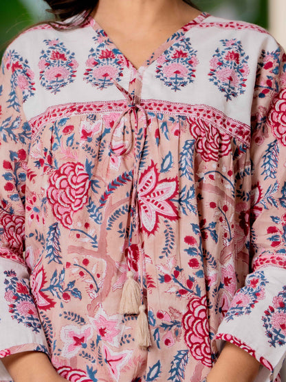 Floral Block print Soft Cotton Short Top