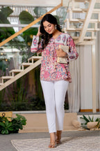 Floral Block print Soft Cotton Short Top