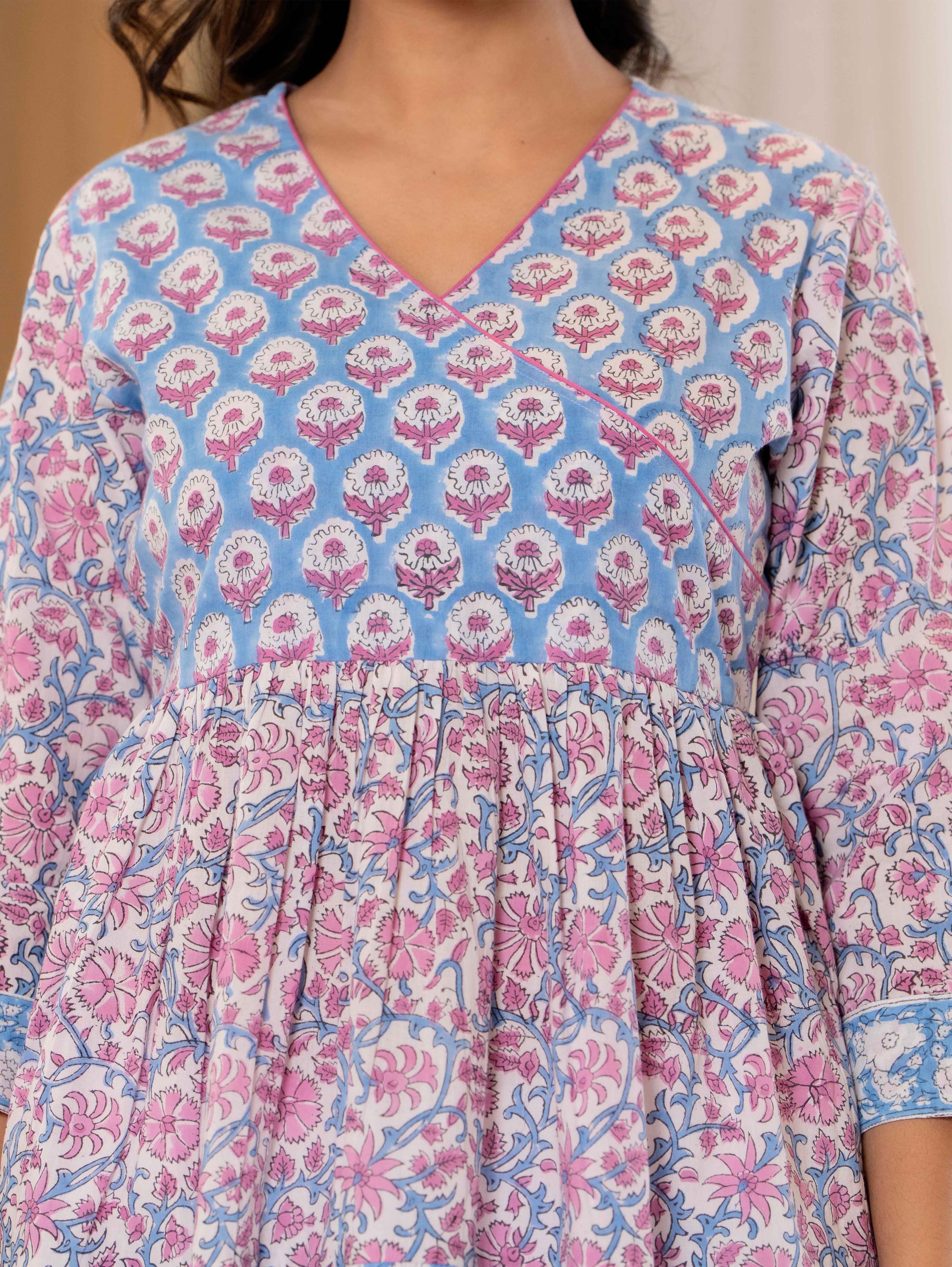 Floral Block print Soft Cotton Short Top