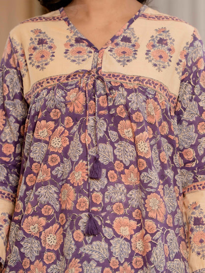 Floral Block print Soft Cotton Short Top