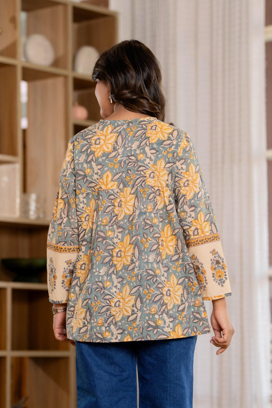 Floral Block print Soft Cotton Short Top