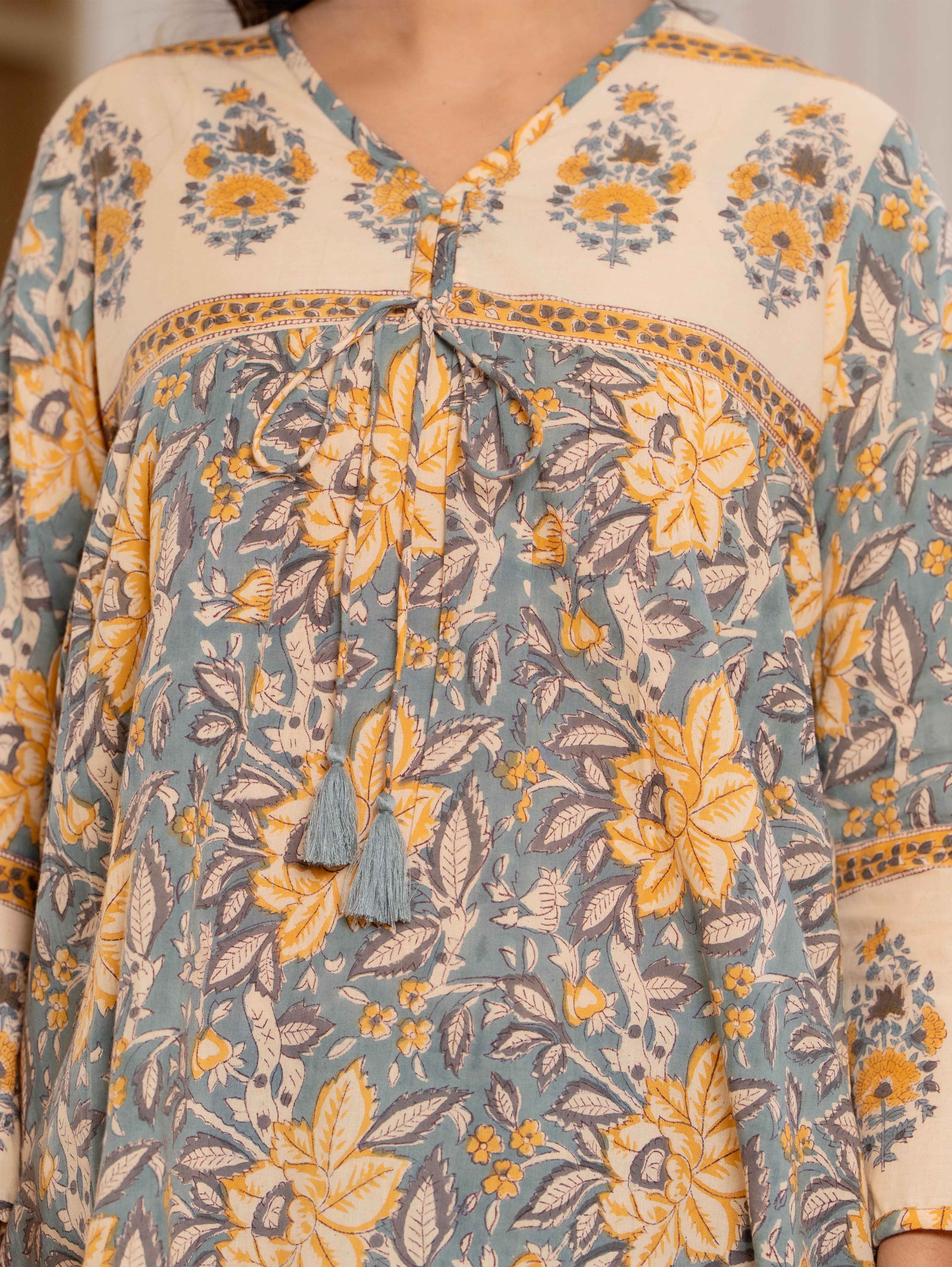 Floral Block print Soft Cotton Short Top