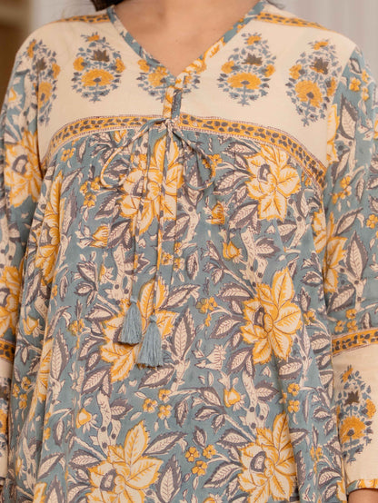 Floral Block print Soft Cotton Short Top