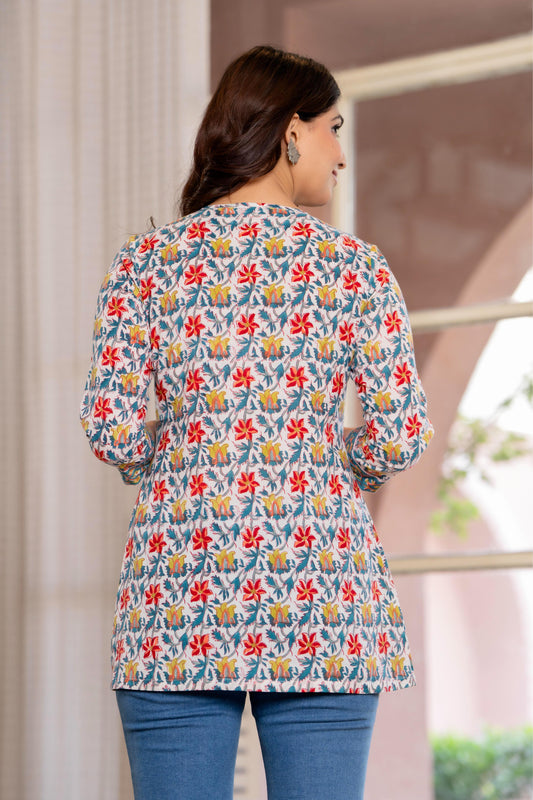 Floral Block print Soft Cotton Short Top