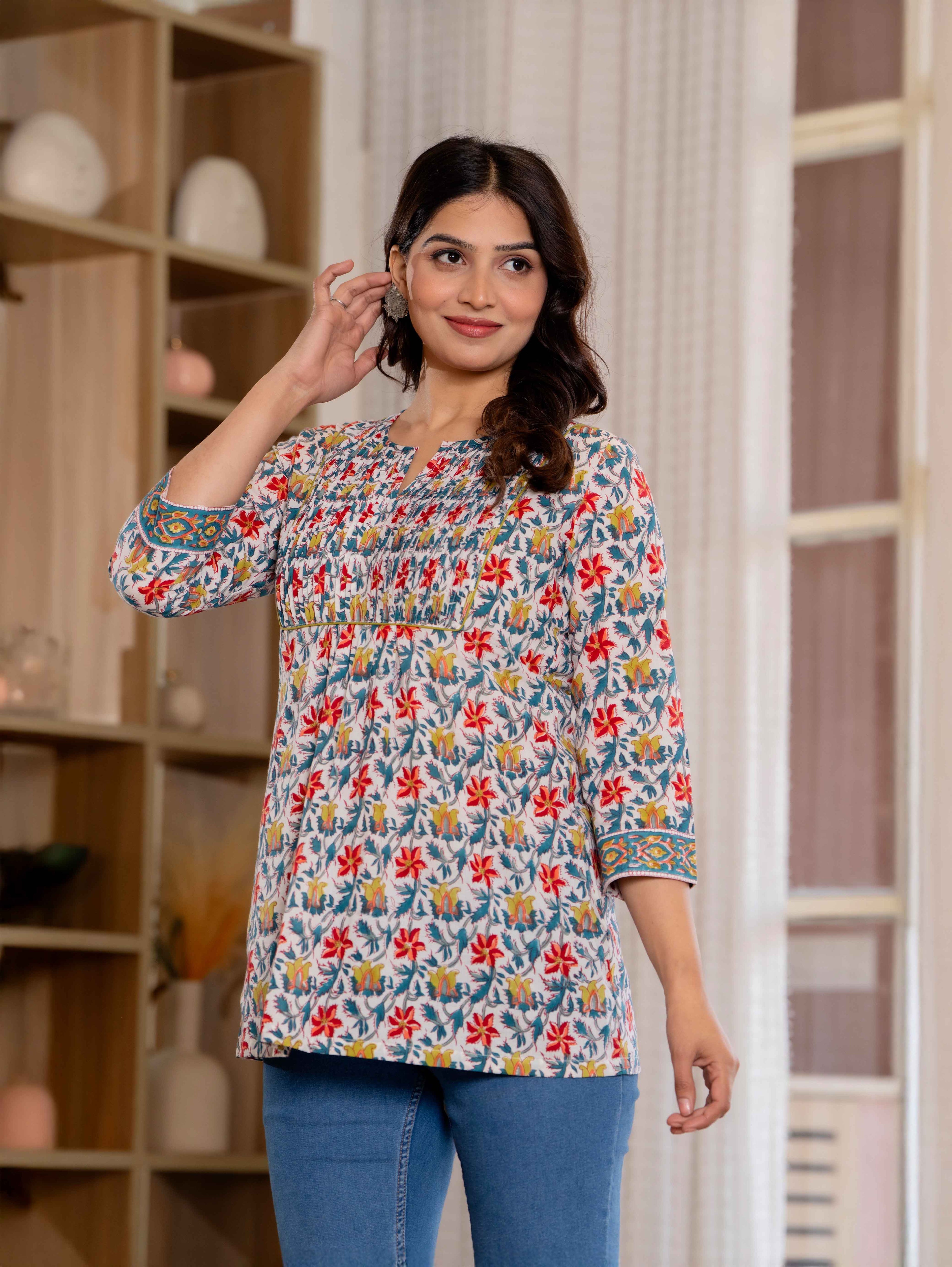 Floral Block print Soft Cotton Short Top