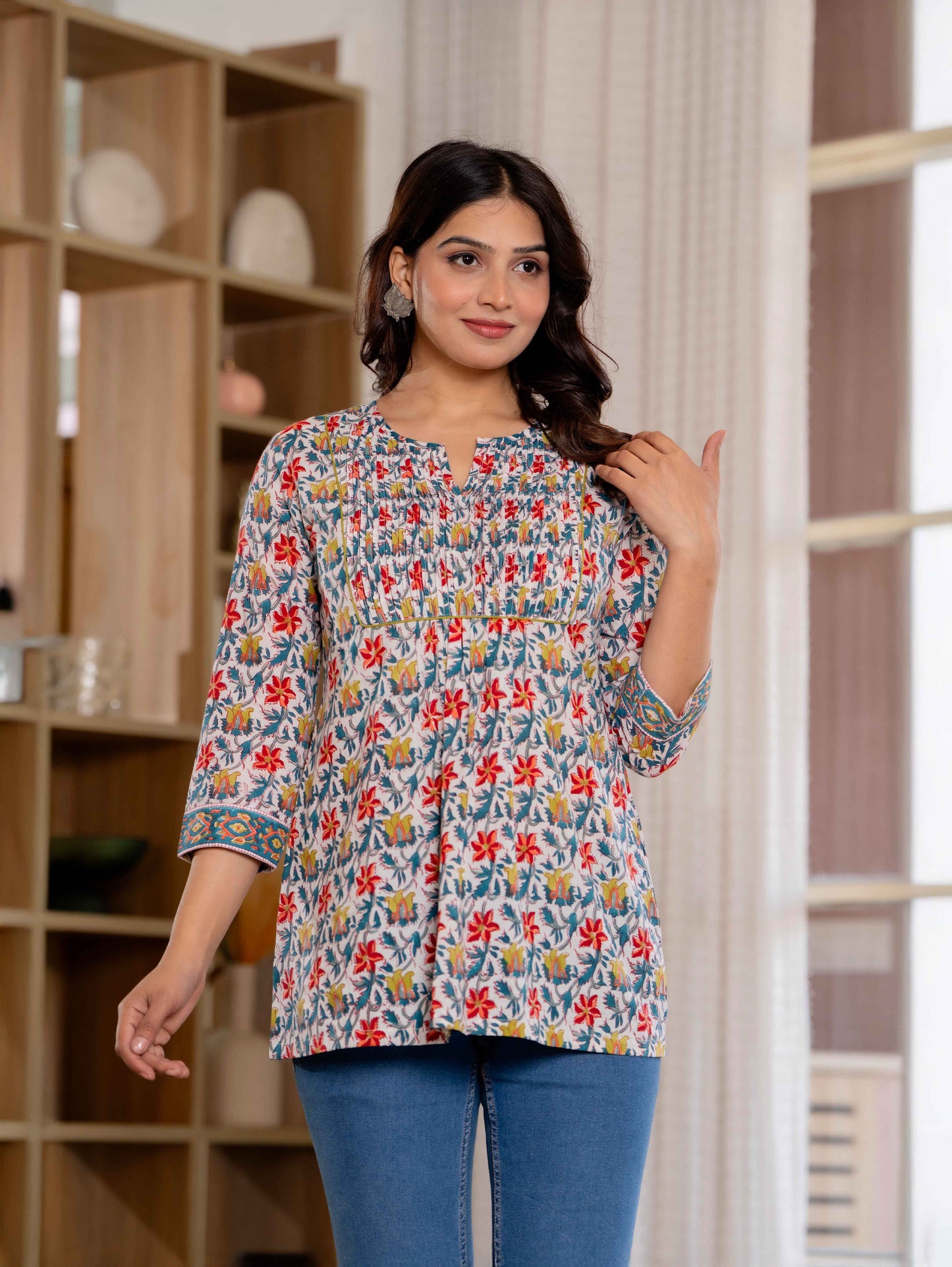 Floral Block print Soft Cotton Short Top