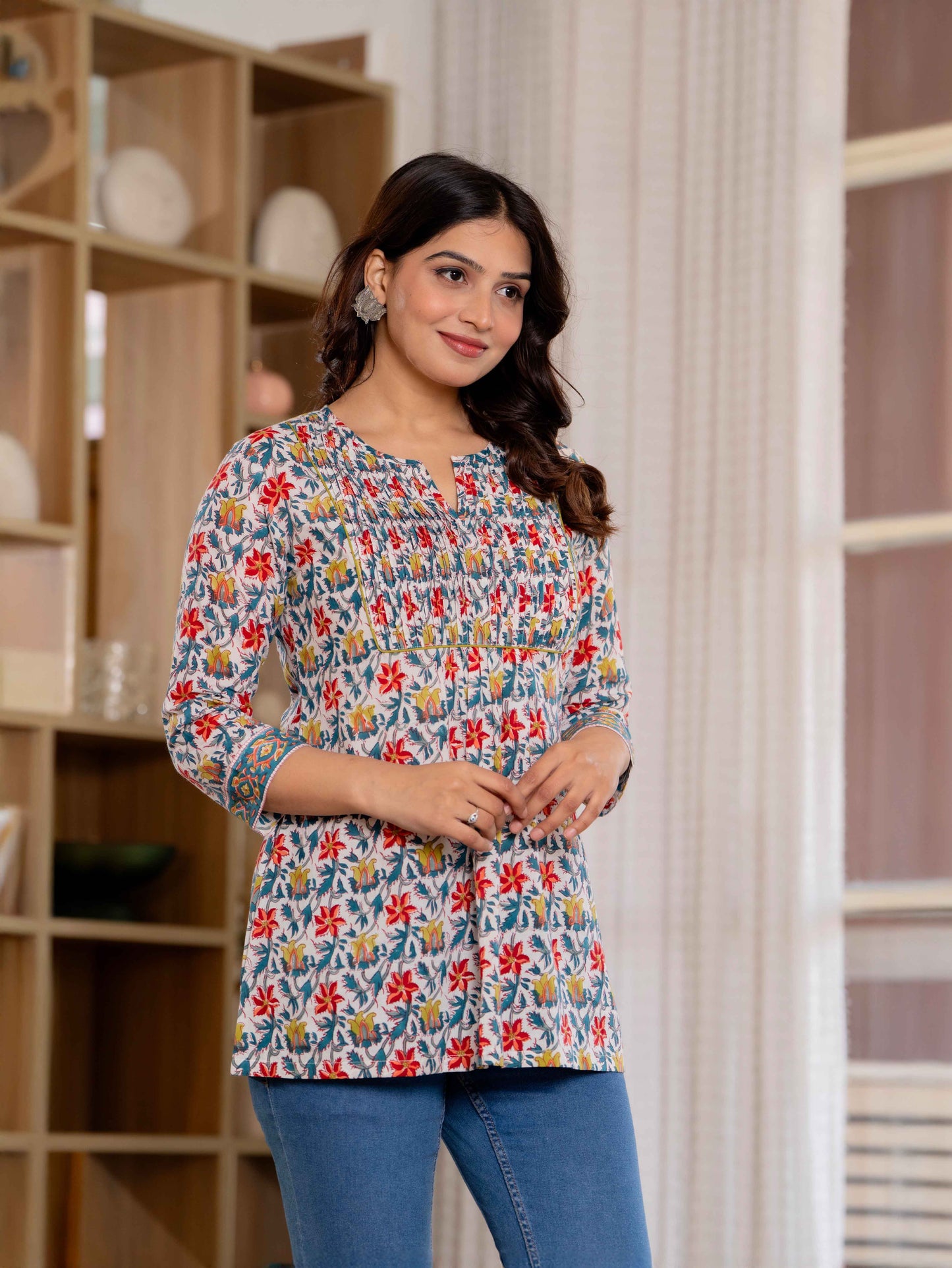 Floral Block print Soft Cotton Short Top