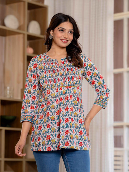 Floral Block print Soft Cotton Short Top