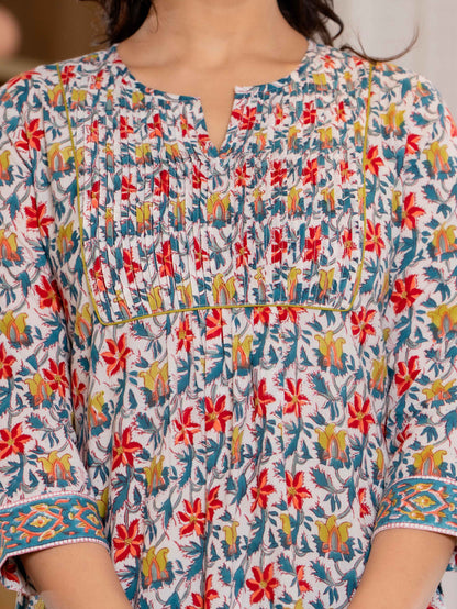 Floral Block print Soft Cotton Short Top