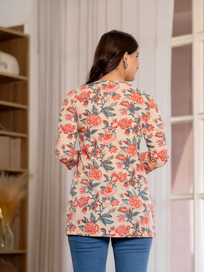 Floral Block print Soft Cotton Short Top
