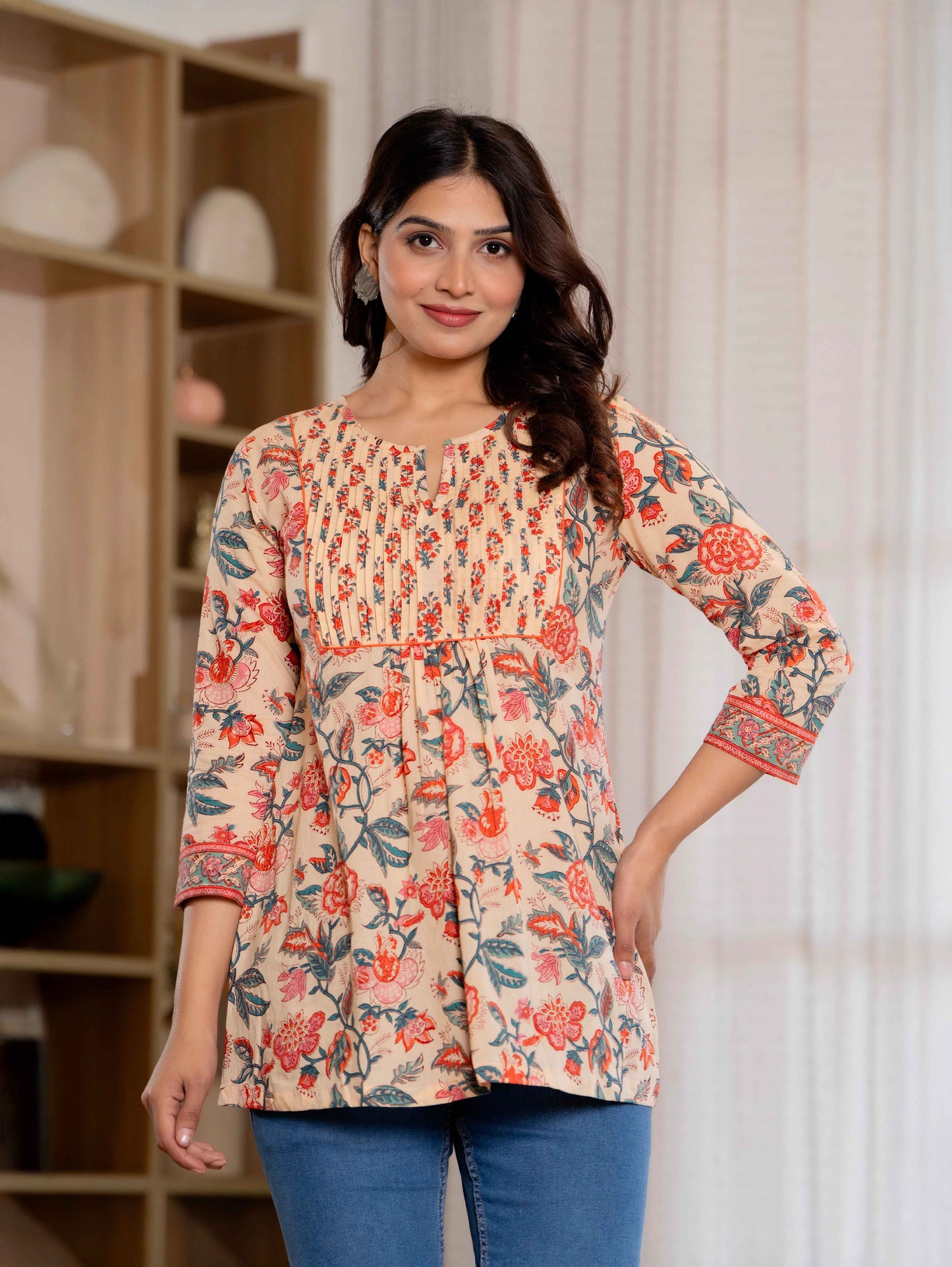 Floral Block print Soft Cotton Short Top