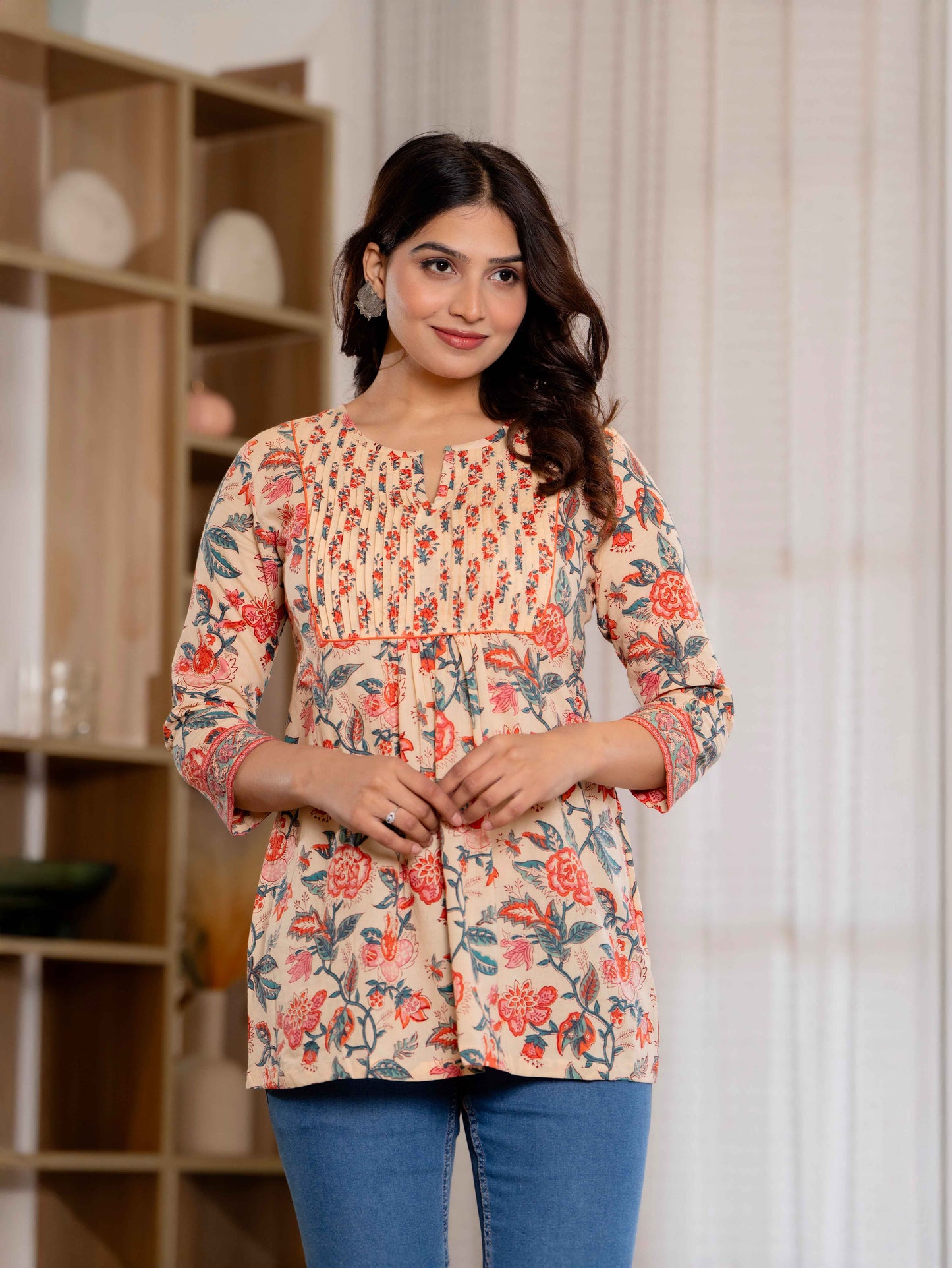 Floral Block print Soft Cotton Short Top