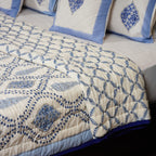 Blue Mugal Jaal Hand Block Printed Reversible Jaipuri Quilt By Jaipur Hastkar