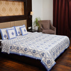 Blue Mugal Jaal Hand Block Printed Reversible Jaipuri Quilt By Jaipur Hastkar