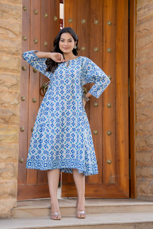 Hand Block Printed Cotton Long Dress -the heritage