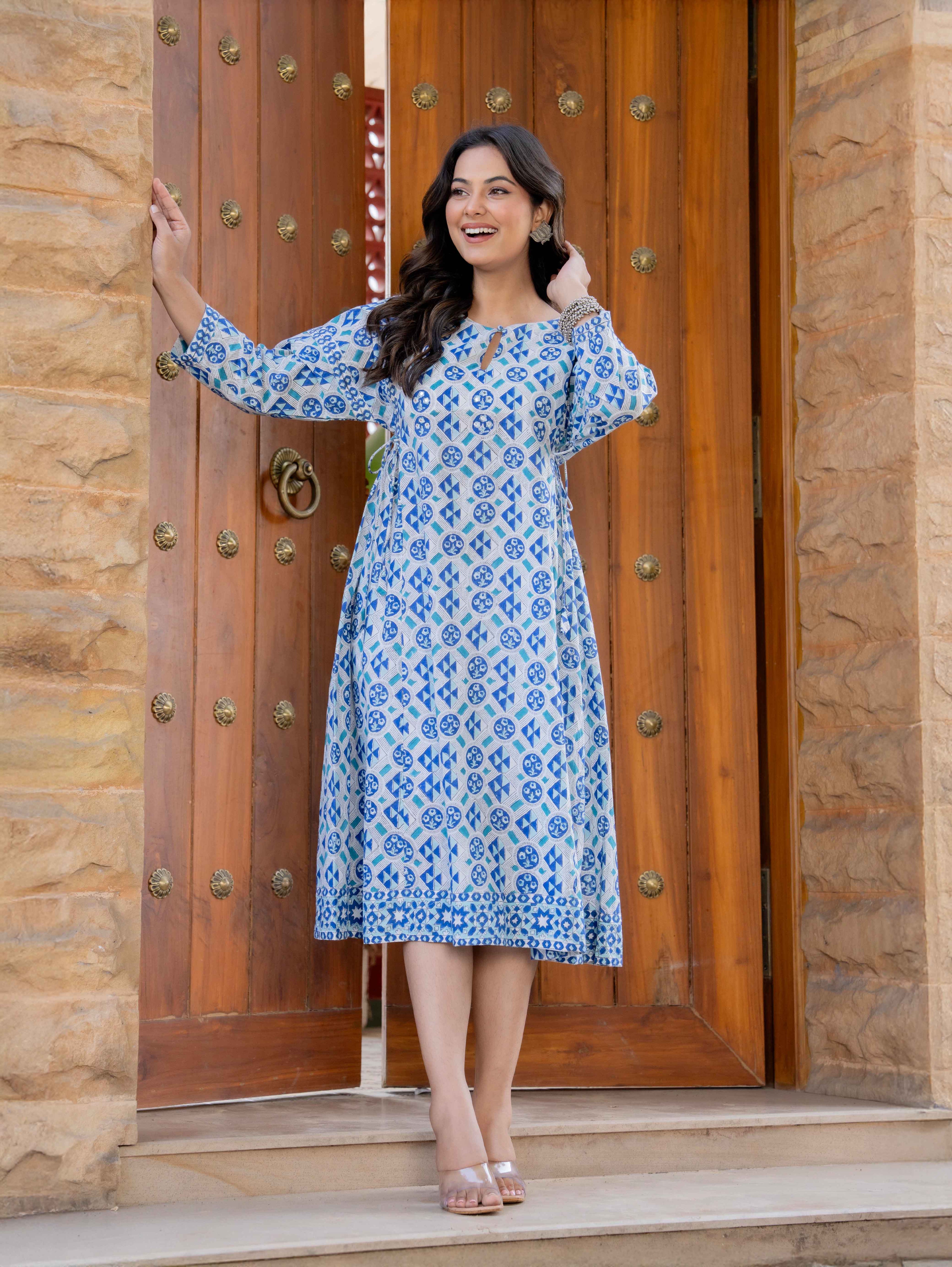 Hand Block Printed Cotton Long Dress -the heritage