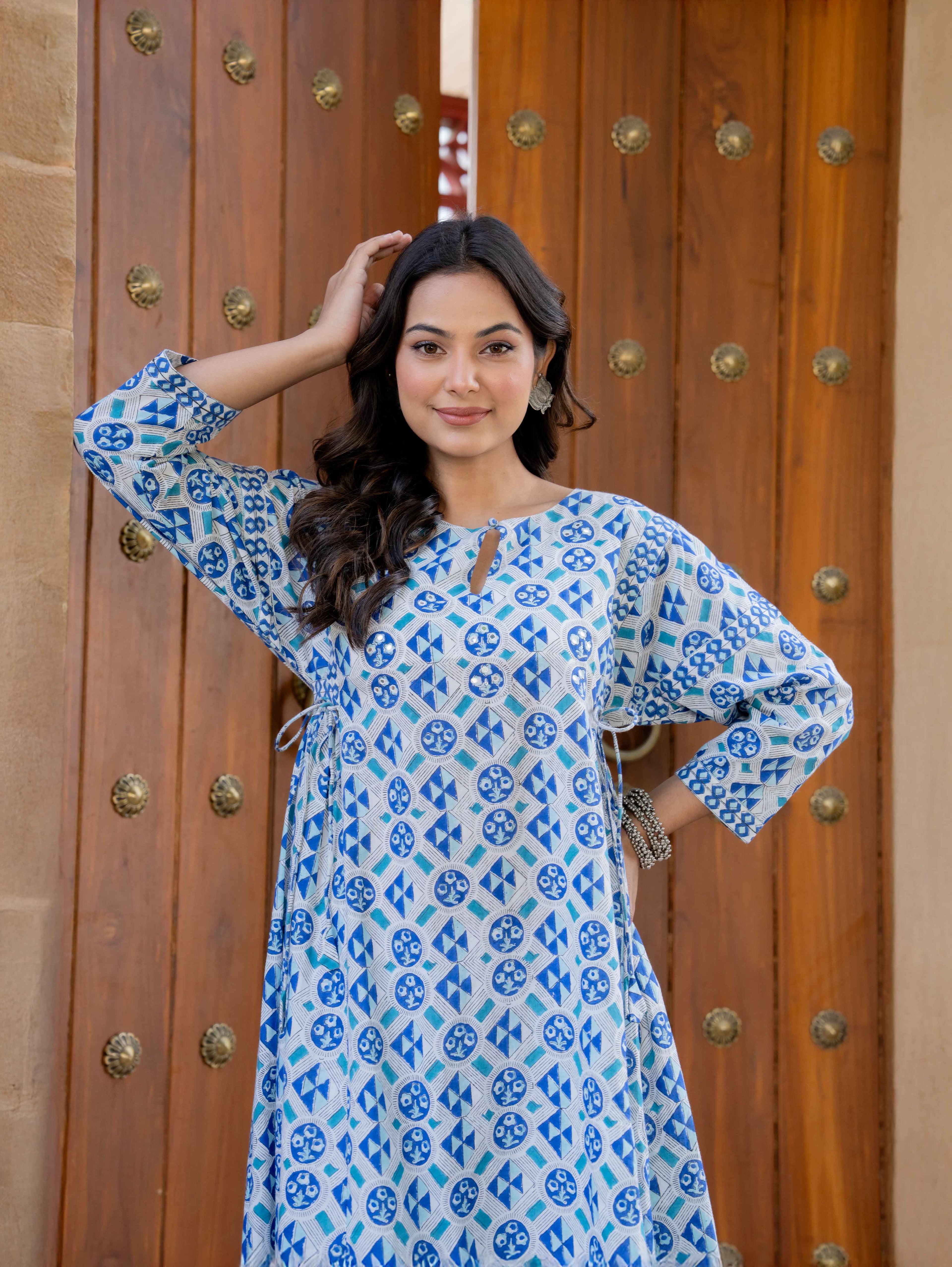 Hand Block Printed Cotton Long Dress -the heritage