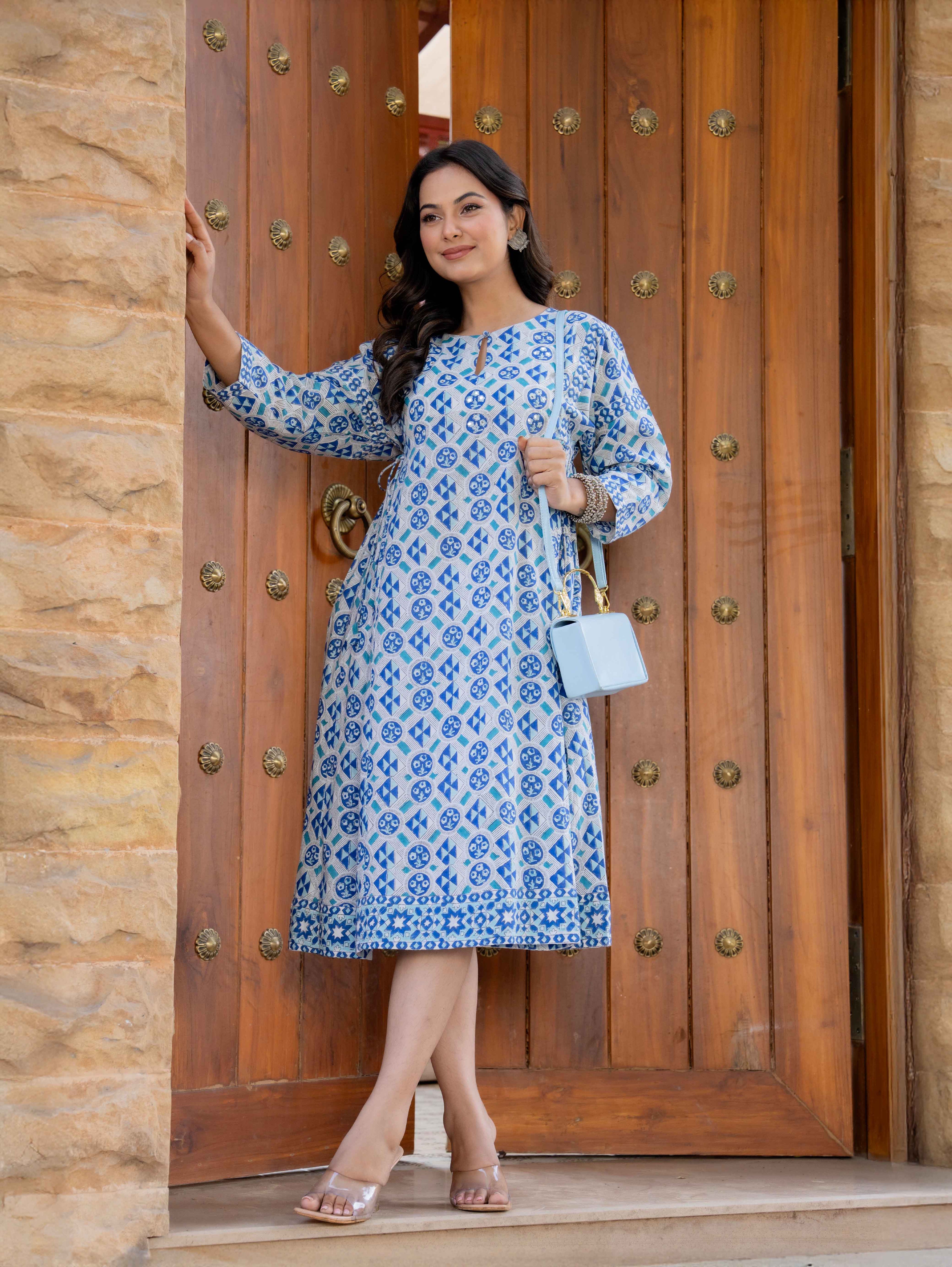 Hand Block Printed Cotton Long Dress -the heritage
