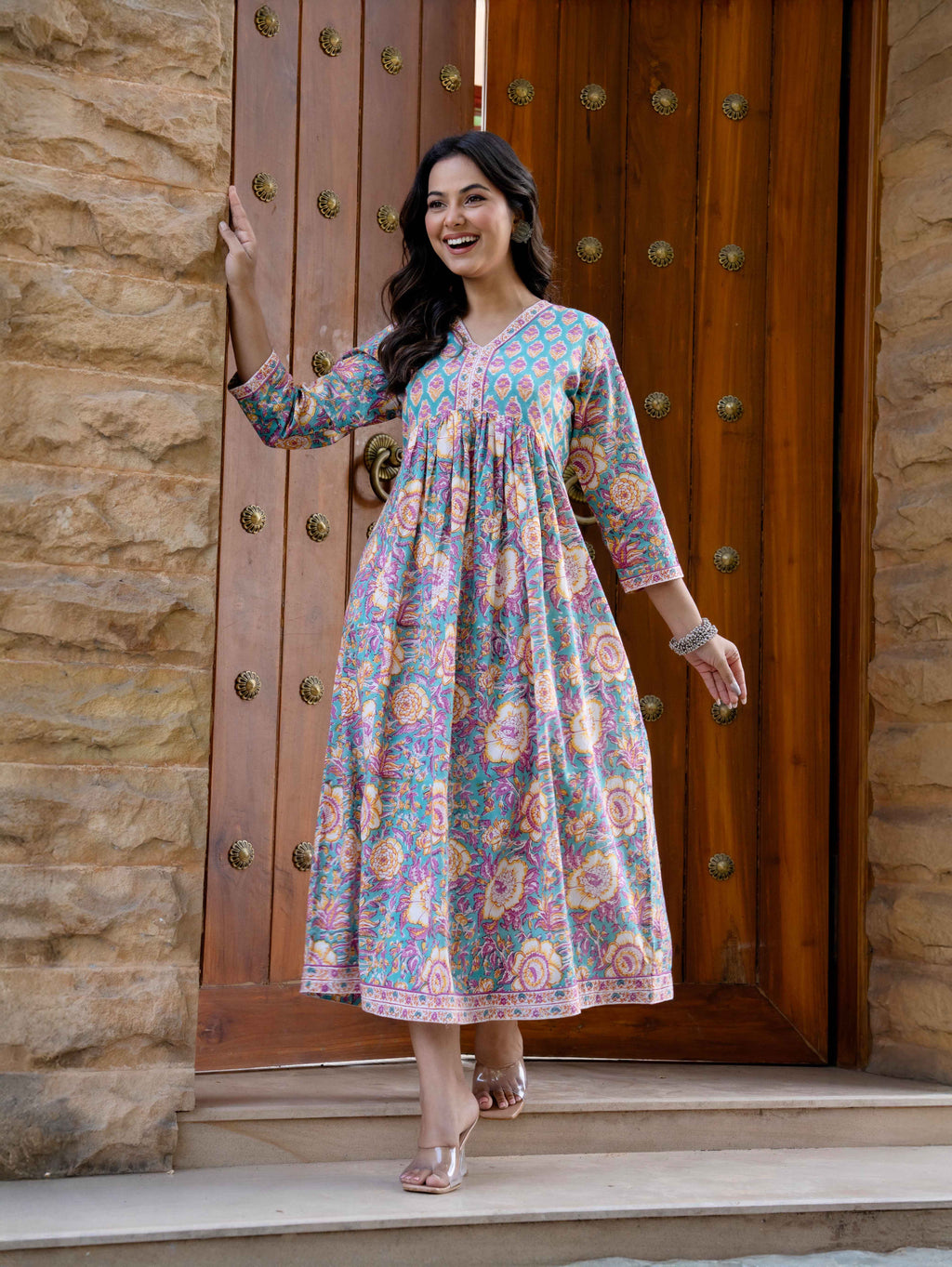 Hand Block Printed Cotton Long Dress -the heritage