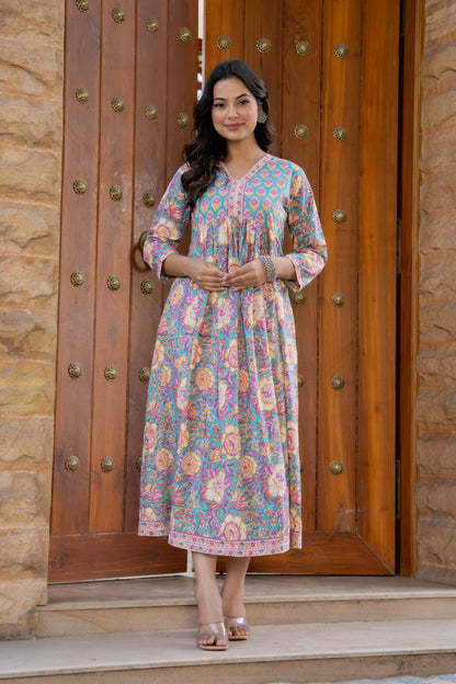 Hand Block Printed Cotton Long Dress -the heritage