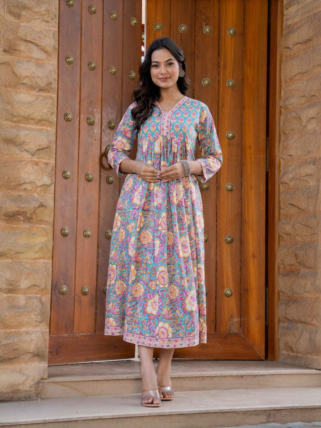 Hand Block Printed Cotton Long Dress -the heritage