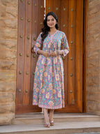 Hand Block Printed Cotton Long Dress -the heritage