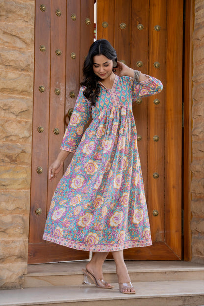 Hand Block Printed Cotton Long Dress -the heritage