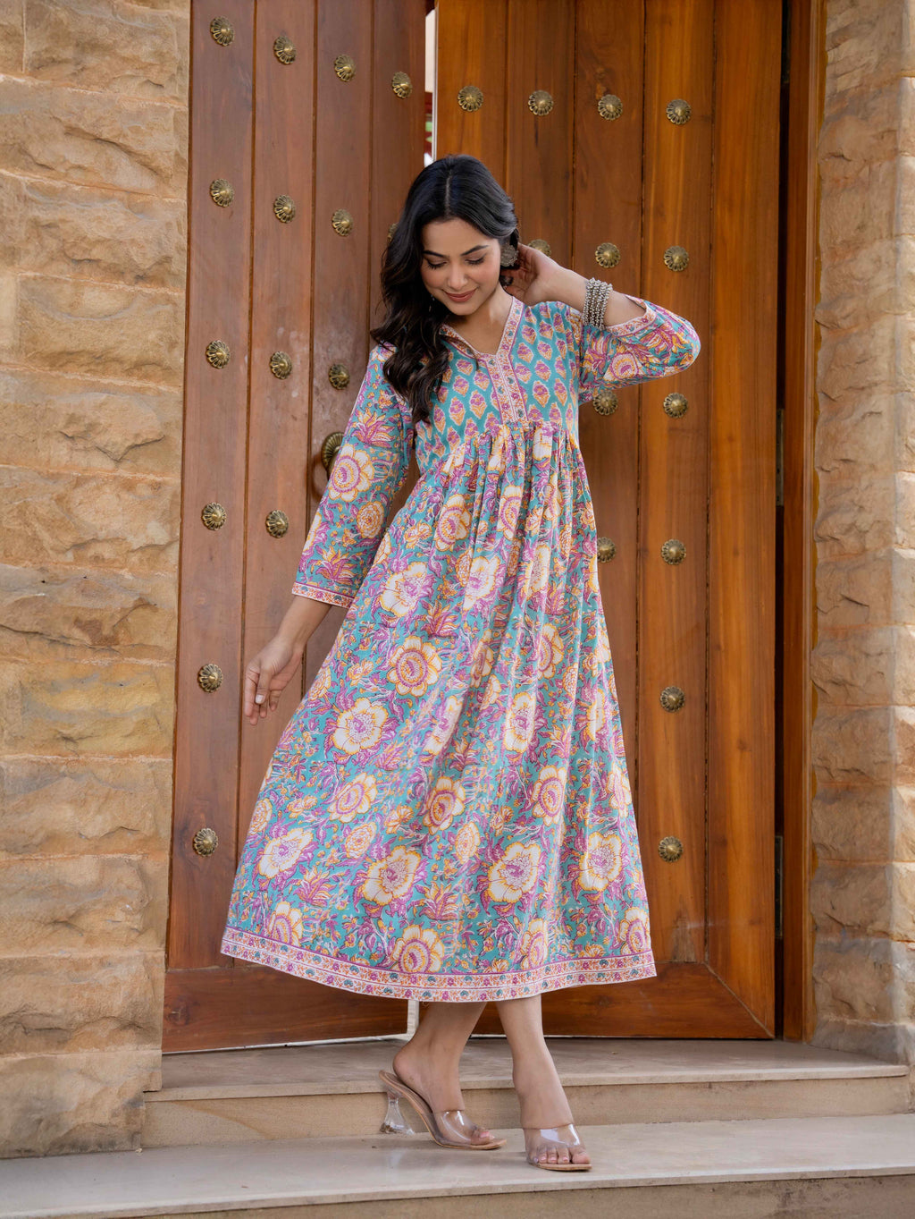 Hand Block Printed Cotton Long Dress -the heritage