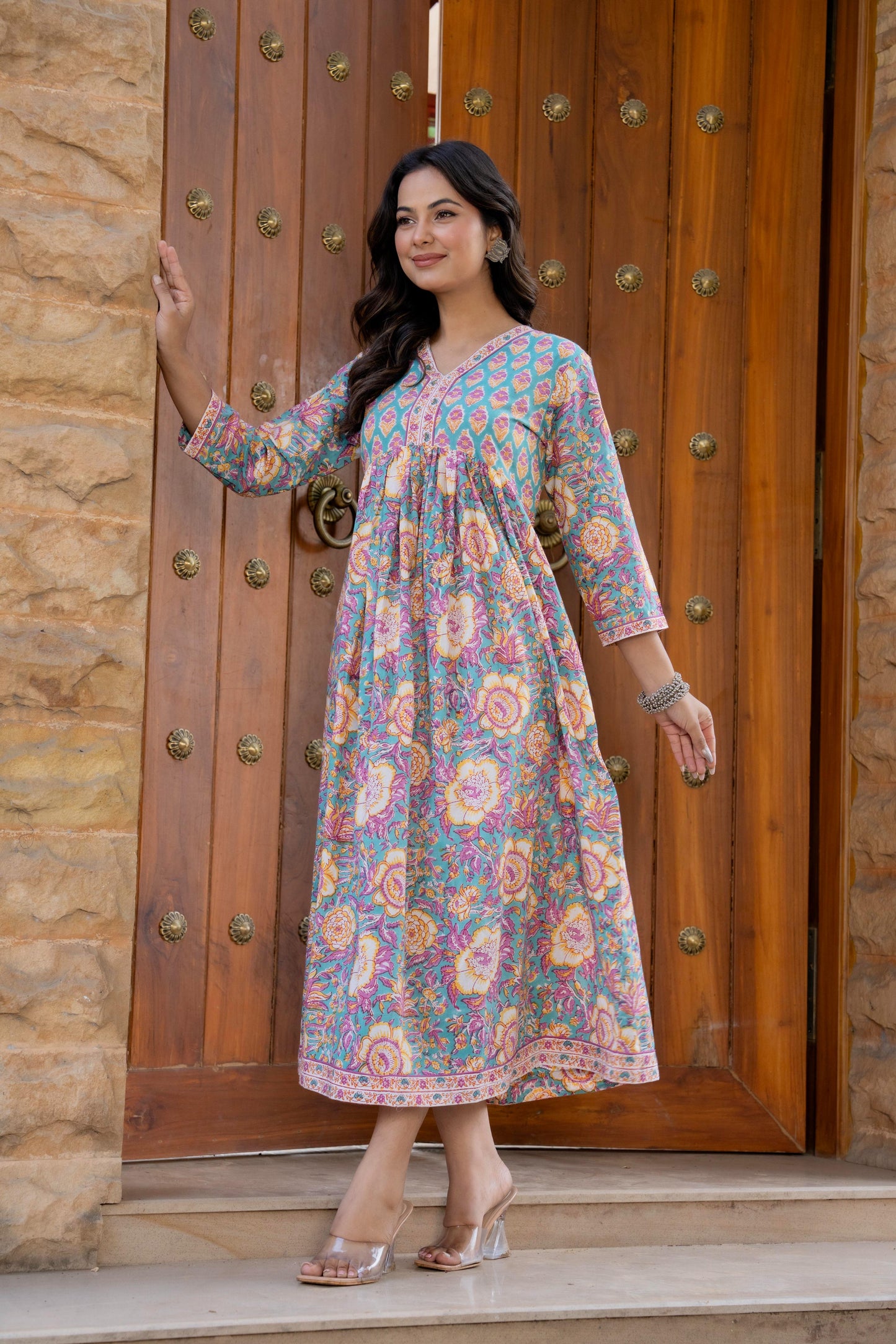 Hand Block Printed Cotton Long Dress -the heritage