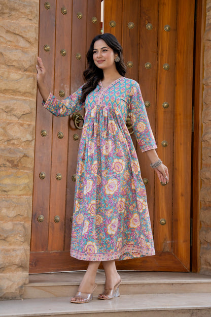 Hand Block Printed Cotton Long Dress -the heritage