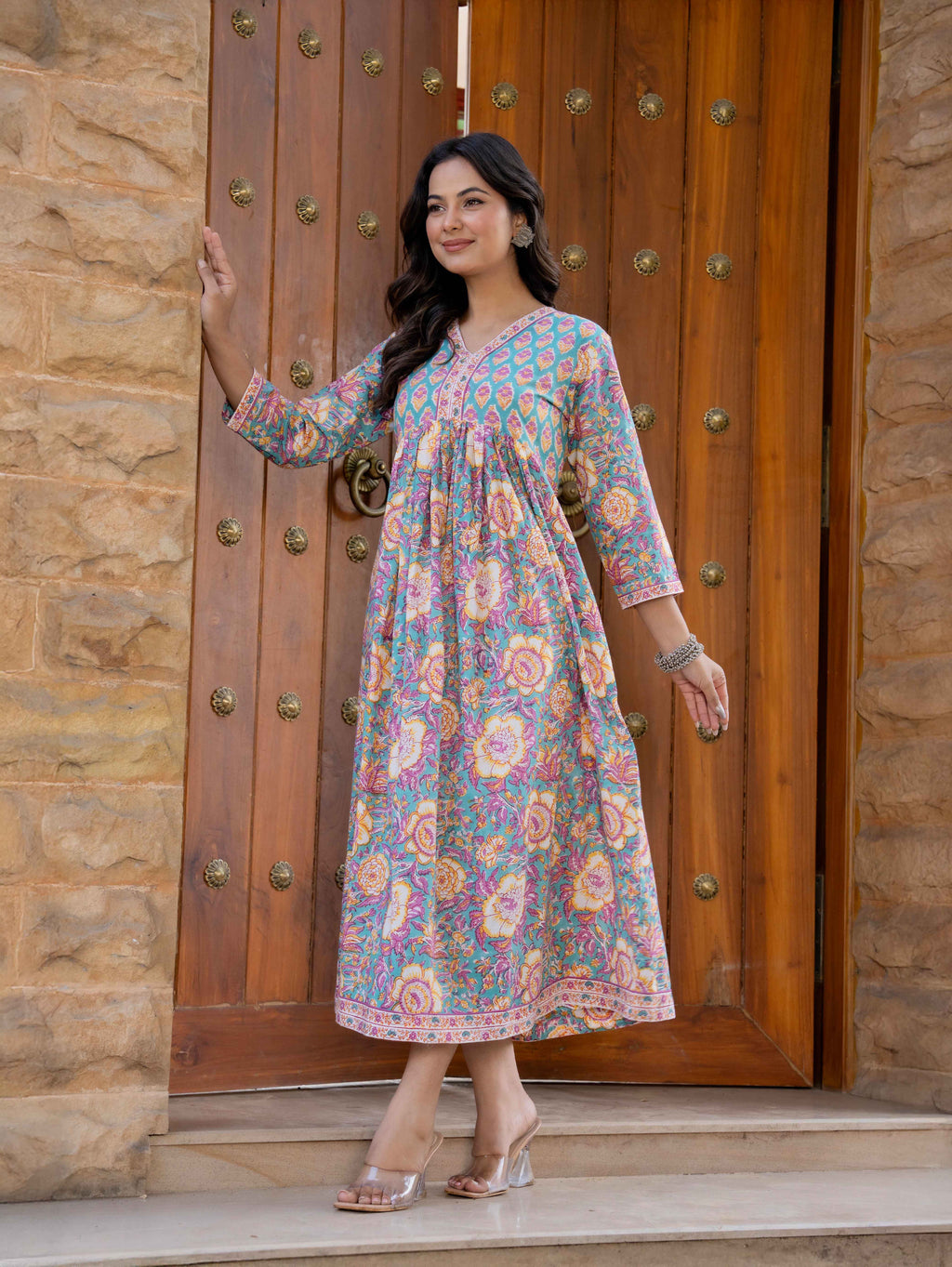 Hand Block Printed Cotton Long Dress -the heritage