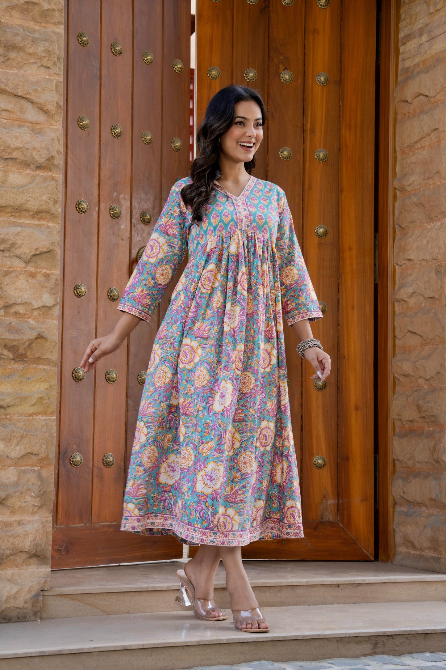 Hand Block Printed Cotton Long Dress -the heritage