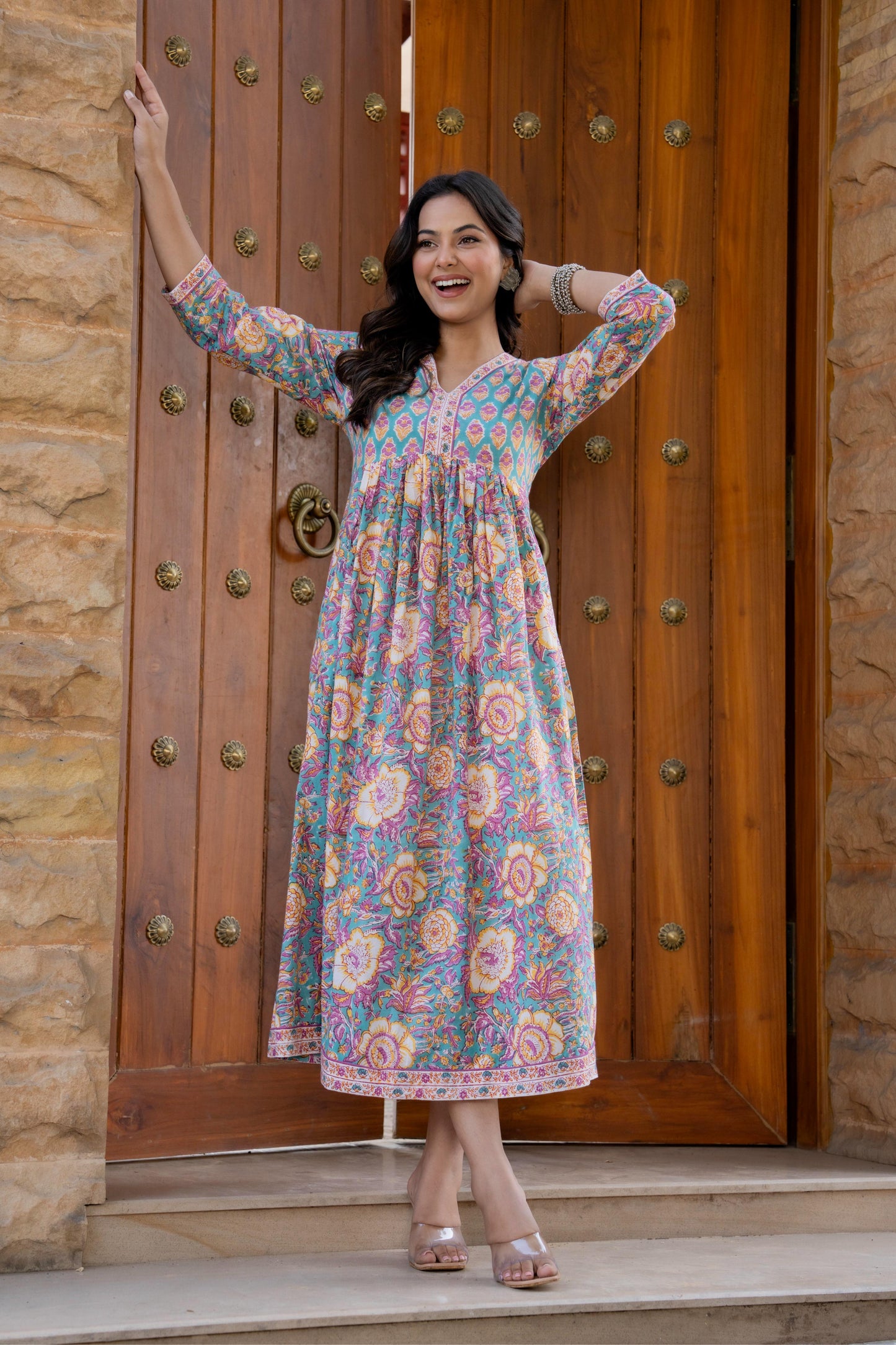 Hand Block Printed Cotton Long Dress -the heritage