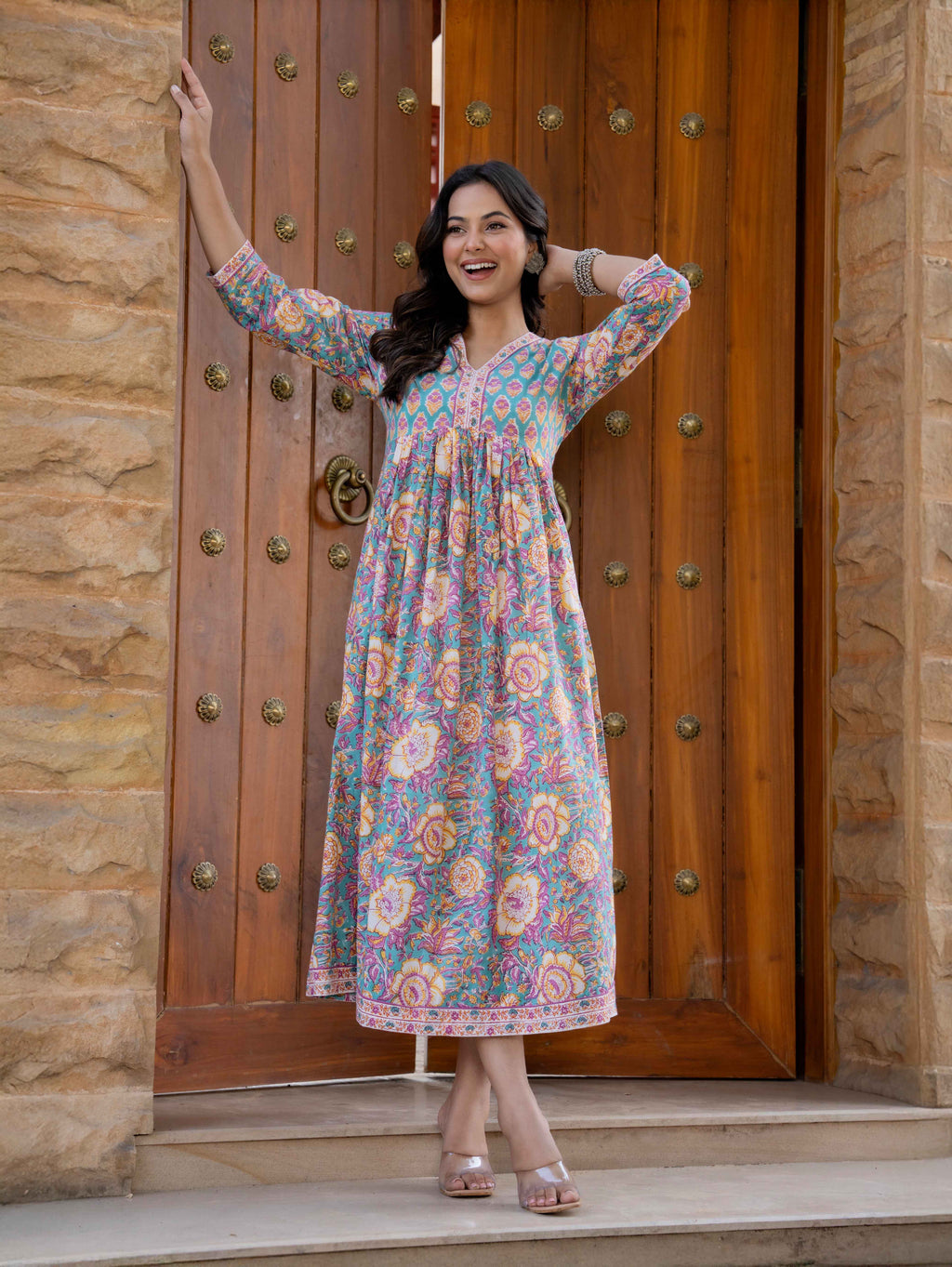 Hand Block Printed Cotton Long Dress -the heritage