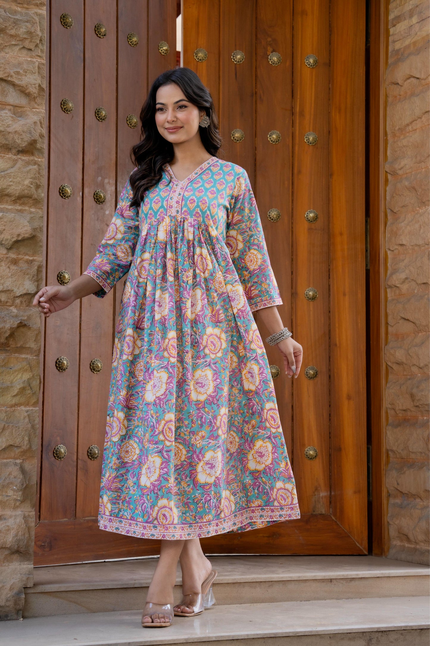 Hand Block Printed Cotton Long Dress -the heritage