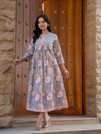 Hand Block Printed Cotton Long Dress -the heritage