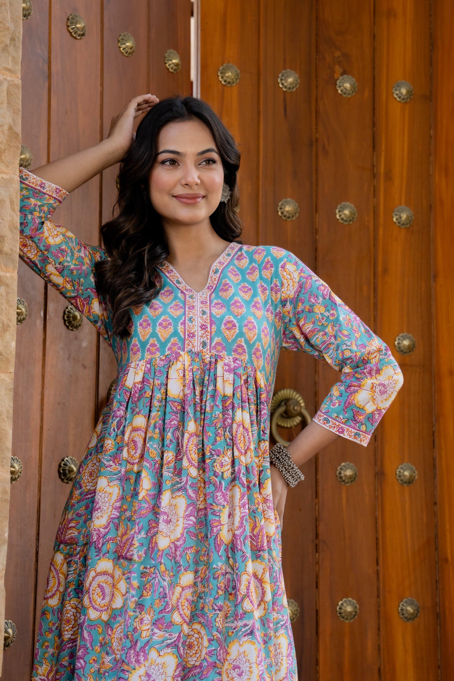 Hand Block Printed Cotton Long Dress -the heritage